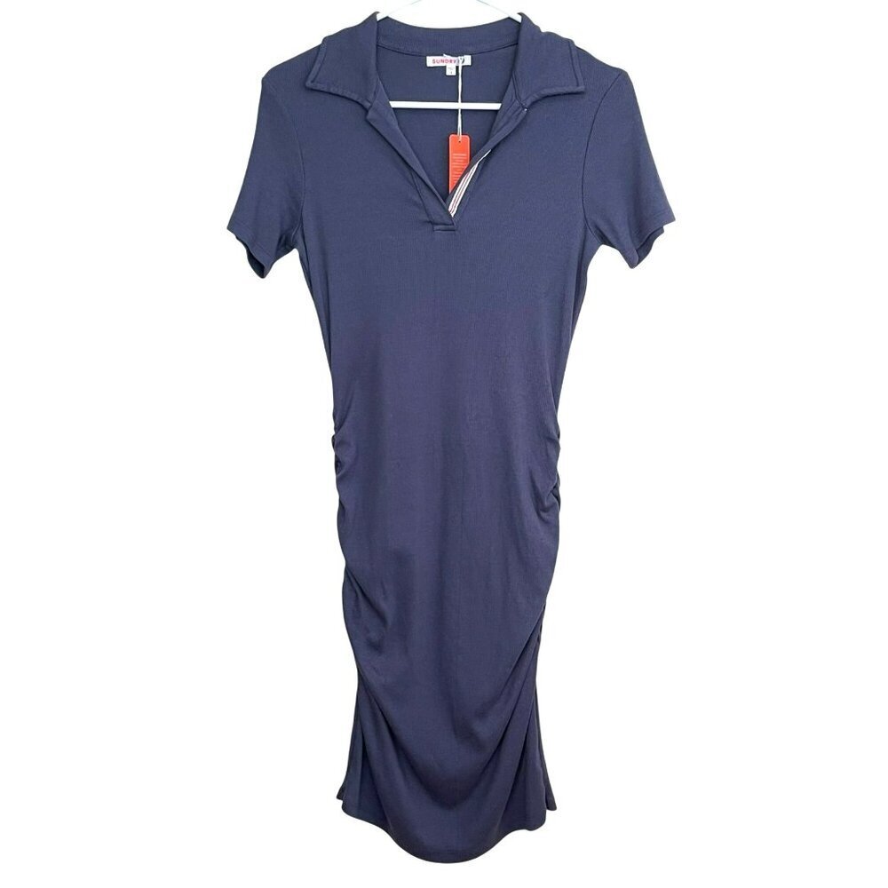 Shopbop Sundry Collared Polo Ruched Blue Dress Size Small NWT